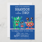 Invitation Garçons Petit Monster Donut Anniversaire Fête Bleu (Devant)