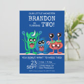 Invitation Garçons Petit Monster Donut Anniversaire Fête Bleu (Debout devant)