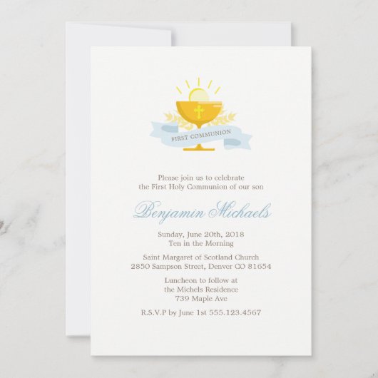 Invitation Garçons Première Communion sainte (Devant)