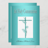 Invitation Garçons première communion sainte bleue (Devant / Derrière)