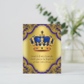 Invitation Garçons Prince Baptême Royal Bleu et or Couronne (Debout devant)