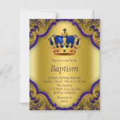 Invitation Garçons Prince Baptême Royal Bleu et or Couronne (Dos)