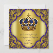 Invitation Garçons Prince héritier Baptême Royal Bleu et or (Devant)