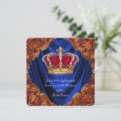 Invitation Garçons Prince héritier Baptême Royal Bleu Satin (Debout devant)