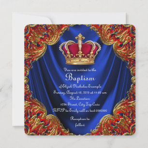 Invitation Garçons Prince héritier Baptême Royal Bleu Satin
