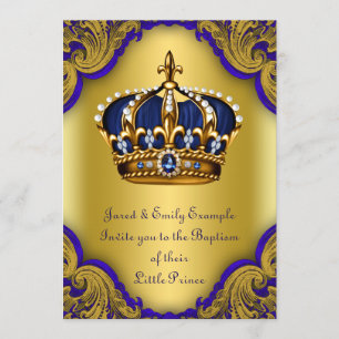 Invitation Garçons Prince héritier Baptême Royal Blue and Gol