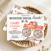 Invitation Garçons Red Monster Camion Bash Anniversaire