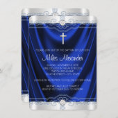 Invitation Garçons Royal Blue Baptême Christening (Devant / Derrière)