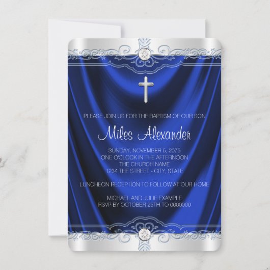 Invitation Garçons Royal Blue Baptême Christening (Devant)