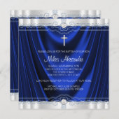 Invitation Garçons Royal Blue Baptême Christening (Devant / Derrière)