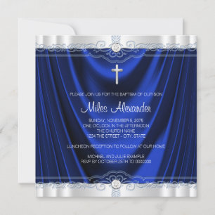 Invitation Garçons Royal Blue Baptême Christening