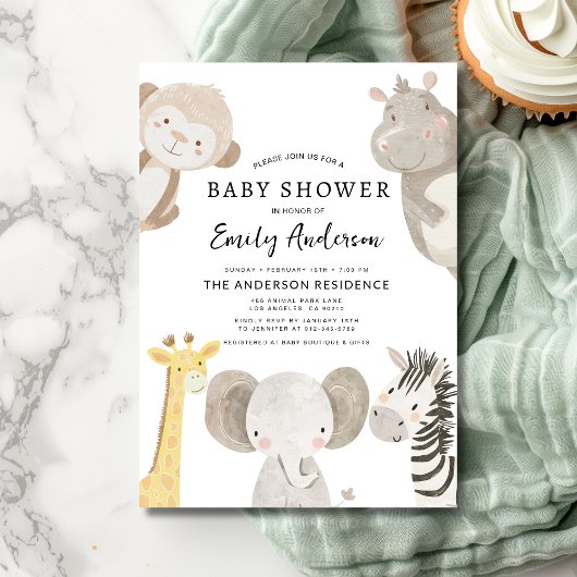 Invitation Garçons Safari Animaux Baby shower