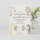 Invitation Garçons Safari Animaux Couples Baby shower (Debout devant)