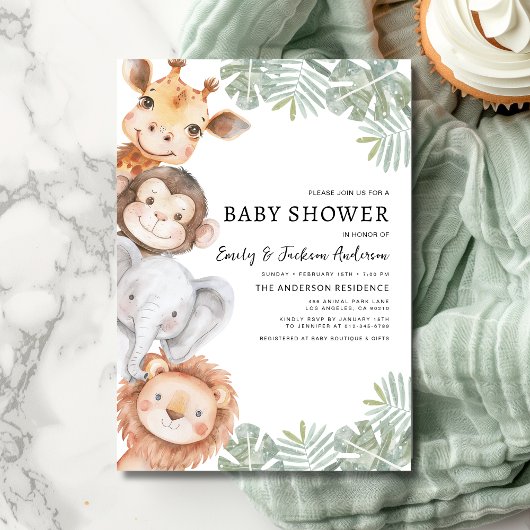 Invitation Garçons Safari Animaux Couples Baby shower