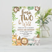 Invitation Garçons Safari Animaux Deux Wild Birthday Invitati (Debout devant)