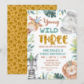Invitation Garçons Safari Brown Jeune Wild Trois 3e anniversa (Devant / Derrière)