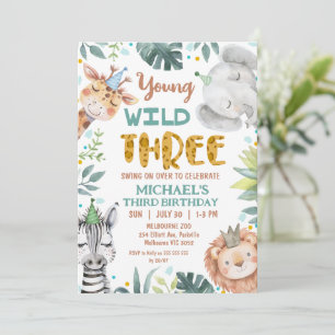 Invitation Garçons Safari Brown Jeune Wild Trois 3e anniversa