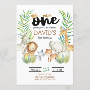 Invitation Garçons Safari Wild One Jungle Anniversaire