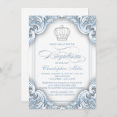 Invitation Garçons Silver Blue Prince Baptême (Devant / Derrière)