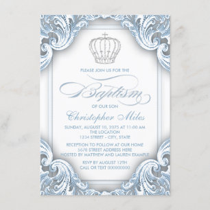 Invitation Garçons Silver Blue Prince Baptême