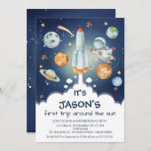 Invitation Garçons Space First Trip Autour du soleil Annivers (Devant / Derrière)