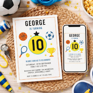Invitation Garçons Sports Modernes Enfants Anniversaire   Fêt