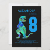 Invitation Garçons T-Rex Dinosaur 8e anniversaire Party Blue (Devant)