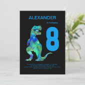 Invitation Garçons T-Rex Dinosaur 8e anniversaire Party Blue (Debout devant)