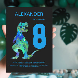Invitation Garçons T-Rex Dinosaure 8ème Anniversaire Fête Ble