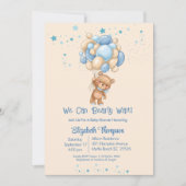 Invitation Garçons Teddy Bear Balloons Bearly Wait Baby showe (Devant)