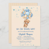 Invitation Garçons Teddy Bear Balloons Bearly Wait Baby showe (Devant / Derrière)