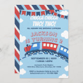 Invitation Garçons Train Chugga Deux Drapeaux Bleu Rouge Blan (Devant / Derrière)