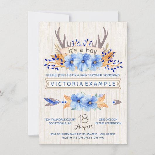 Invitation Garçons Tribal Antler Automne Baby Shower Invitati (Devant)