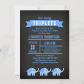 Invitation Garçons Triplet Elephant Baby shower Chalkboard (Devant)