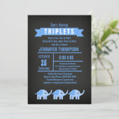 Invitation Garçons Triplet Elephant Baby shower Chalkboard (Debout devant)