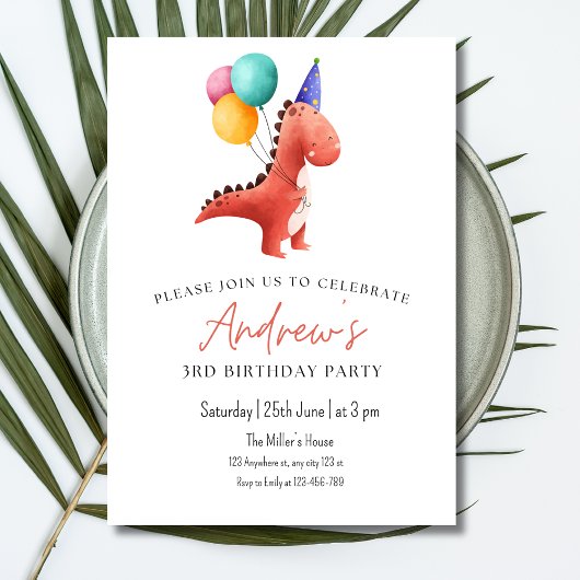 Invitation Garçons Trois rex Fête Jurassique Dinos