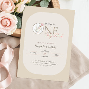 Invitation Garçons Un Canard Idiot Arc Rose Premier Anniversa