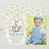 Invitation Garçons Un Petit Lapin Photo Première Fête d'Anniv (Devant / Derrière)