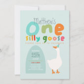 Invitation Garçons Un Silly Goose Blue Premier Anniversaire (Devant)