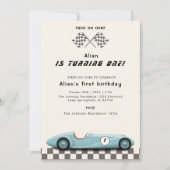 Invitation Garçons Vintage Blue Race Car 1er Anniversaire (Devant)