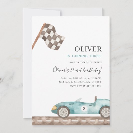 Invitation Garçons Voiture De Course Anniversaire, N'Importe  (Devant)