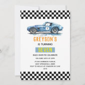 Invitation Garçons voiture de course bleue cool enfants anniv (Devant)