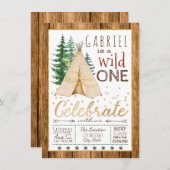 Invitation Garçons Wild One Tribal TeePee Premier anniversair (Devant / Derrière)