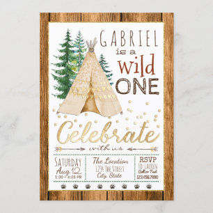 Invitation Garçons Wild One Tribal TeePee Premier anniversair
