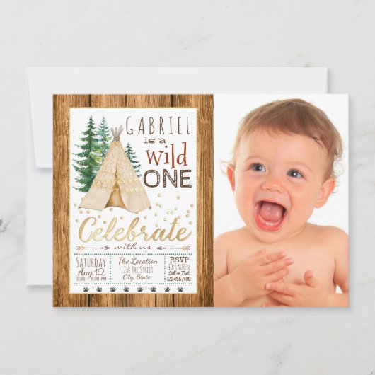 Invitation Garçons Wild One Tribal TeePee Premier anniversair (Devant)
