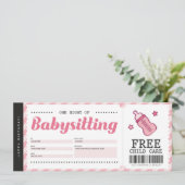 Invitation Garde d'enfants Cadeau rose Coupon Bon de certific (Debout devant)