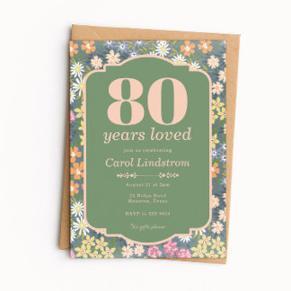 Invitation Garden 80 Years Loved Birthday Party