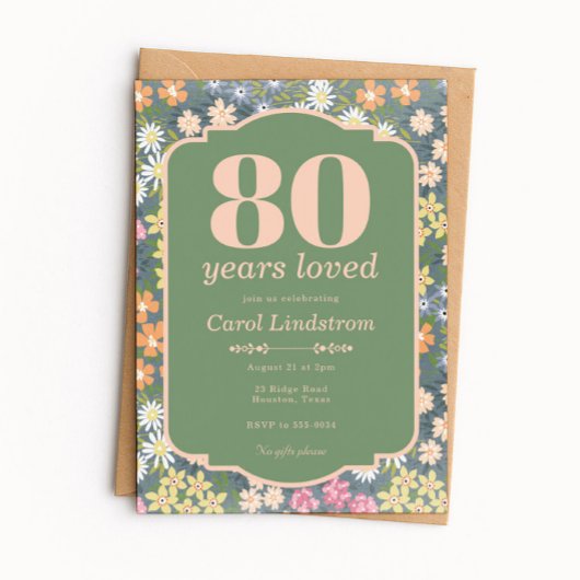 Invitation Garden 80 Years Loved Birthday Party