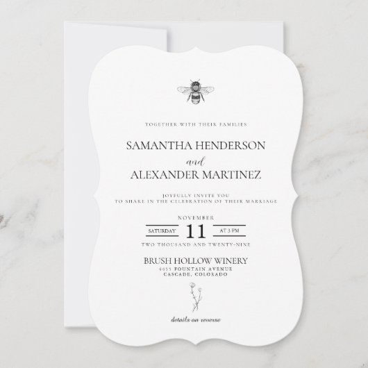 Invitation Garden Bee avec détails et code QR Mariage (Devant)