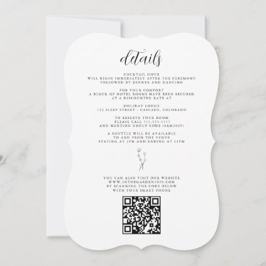 Invitation Garden Bee avec détails et code QR Mariage (Dos)